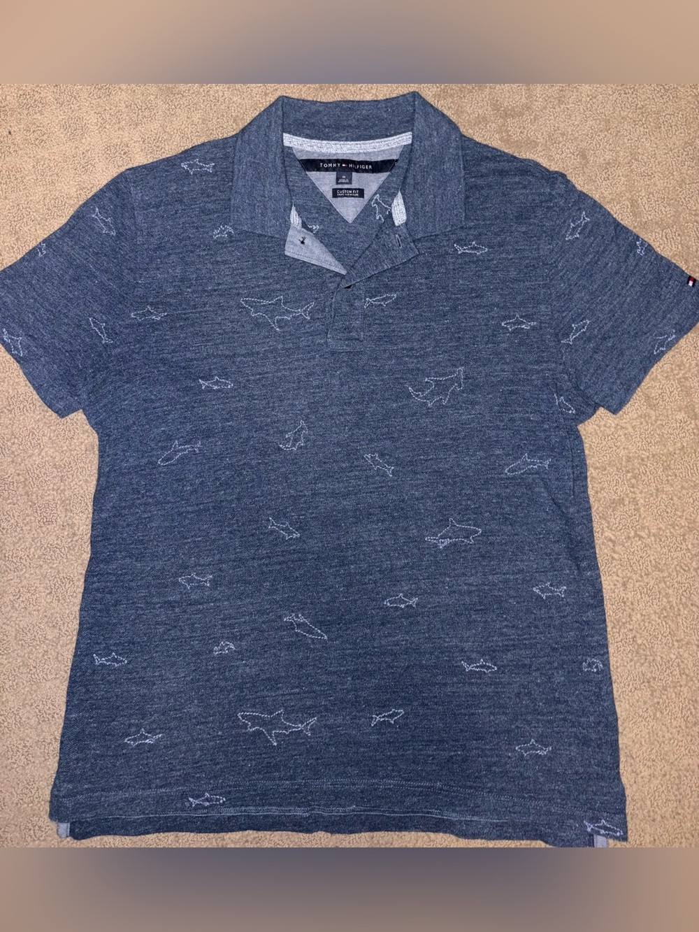 Tommy Hilfiger Navy/Blue Polo Subtle Shark-Print Men’s Size M